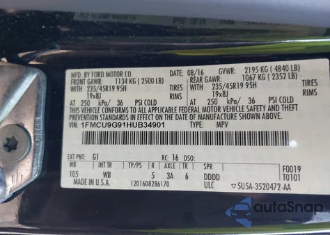 2017 Ford Escape Se из США, поврежденный, VIN 1FMCU9G91HUB34901